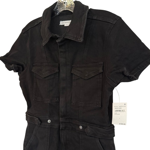 Good American Fit For Success Denim Jumpsuit Women's L Black Stretch Minimalist - Picture 8 of 16